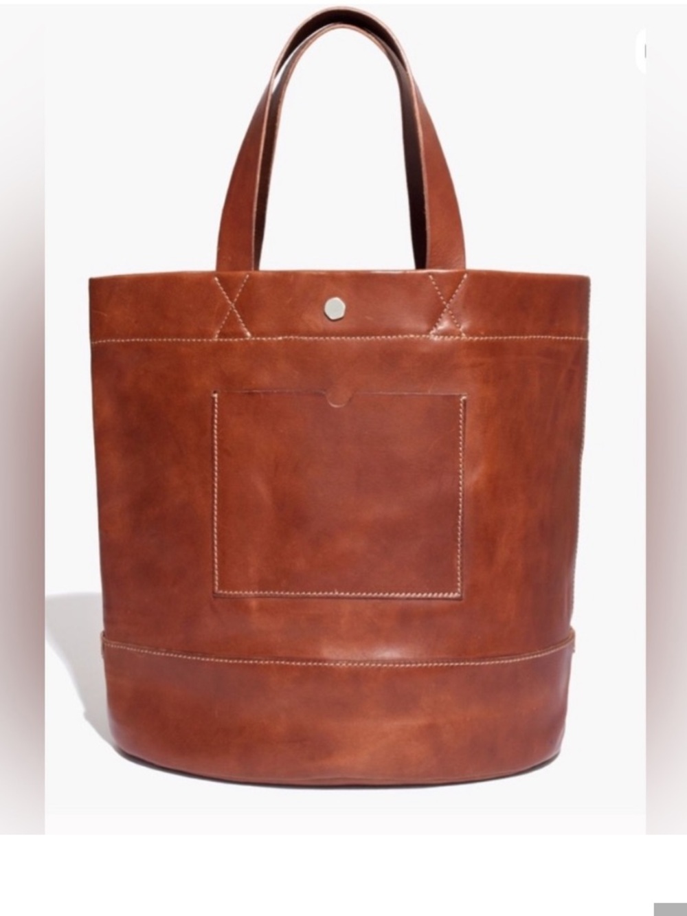madewell rivet & thread bucket tote bag in cognac large leather